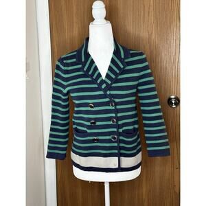 ❌SOLD❌Banana Republic Navy Blue Green Striped‎ Sweater Cardigan Jacket Blazer